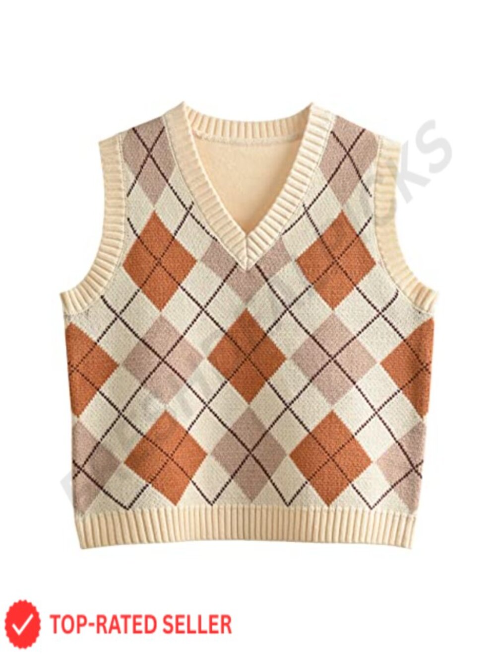 Y2K Cropped Knitted Sweater Vest Plaid Preppy Sleeveless V-Neck